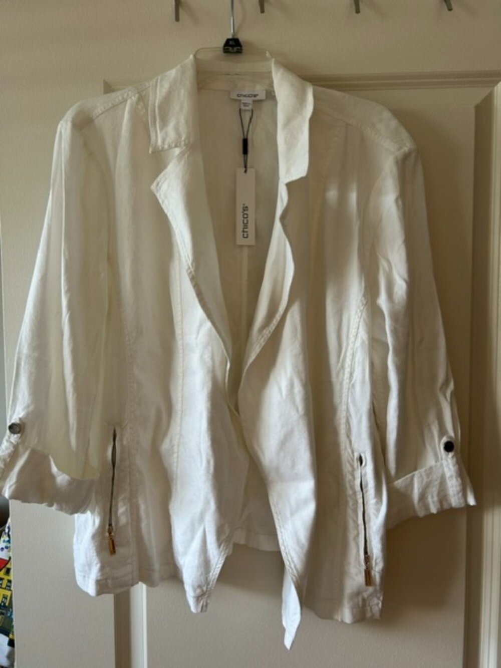 Chico's white stretch linen jacket/blazer NWT size 3 (16)